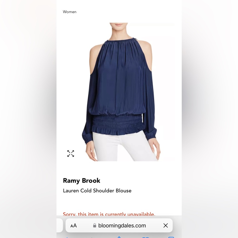 Ramy Brook Navy Lauren Cold Shoulder Blouse, Size M-L